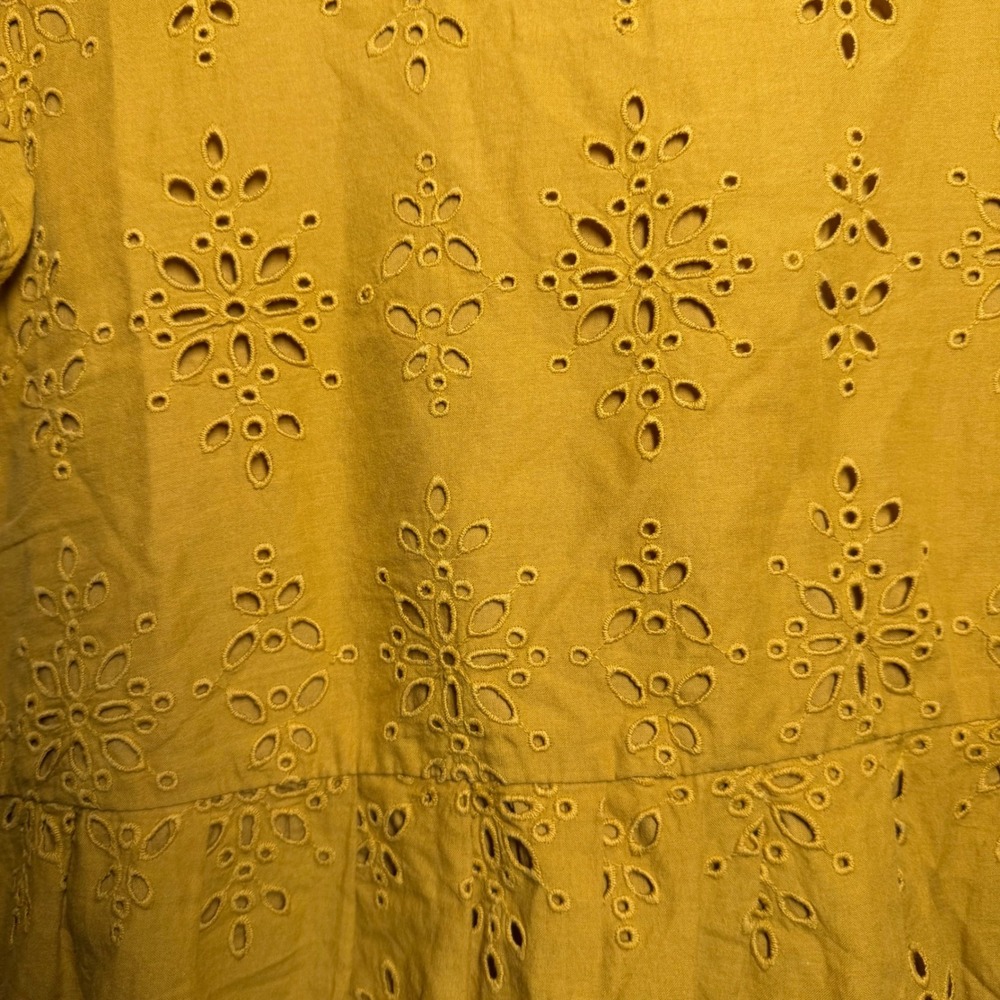Pale Sky Top Mustard Yellow Cotton‎ Eyelet Ruffle Sleeve Button Back Boho Blouse - Picture 3 of 6